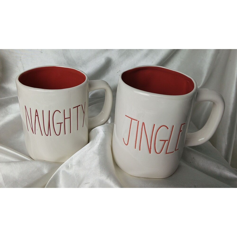 RAE DUNN ARTISAN COLLECTION MUG NAUGHTY/NICE AND JINGLE RED INTERIOR